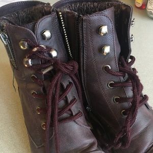 Burgundy faux leather boots